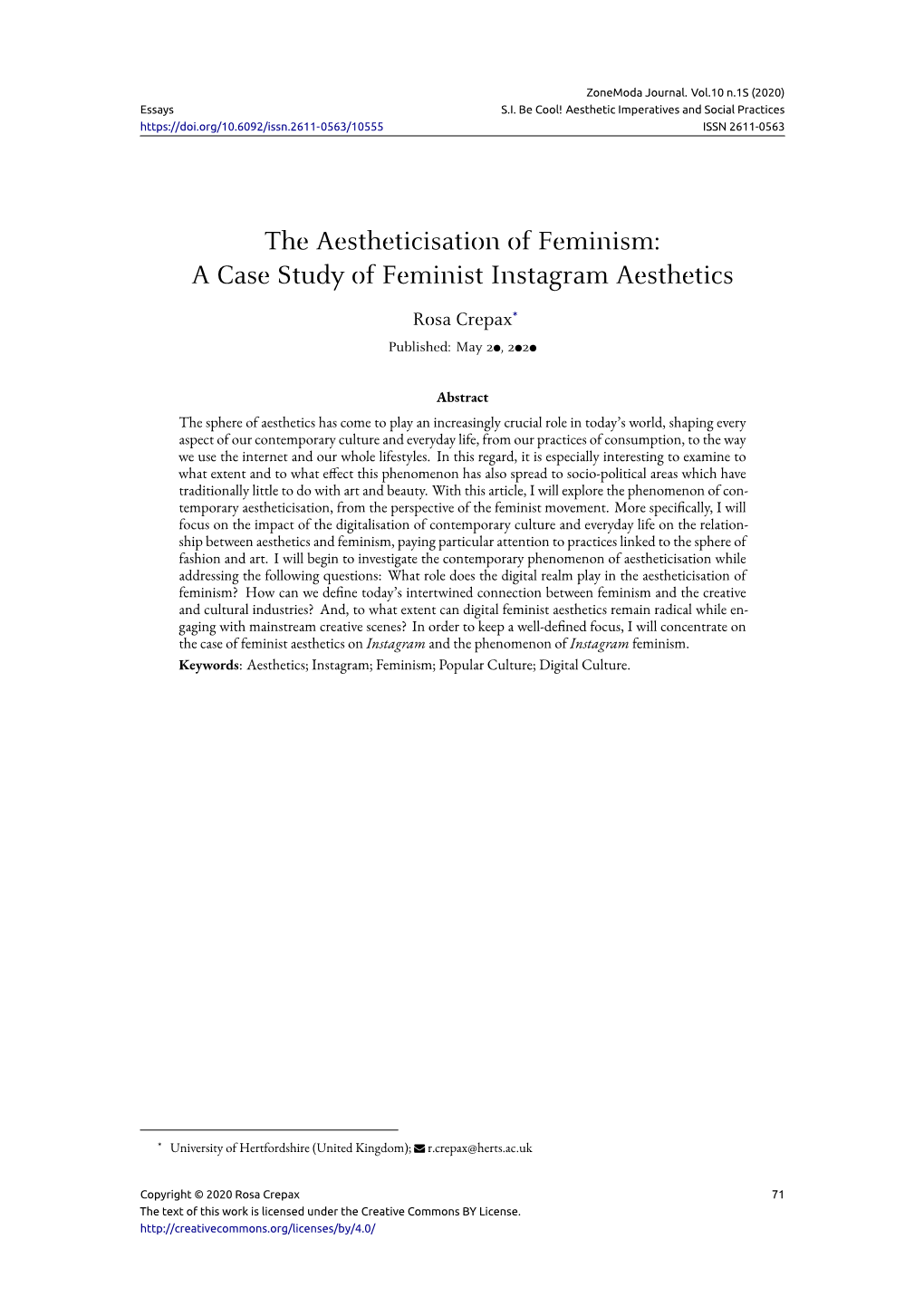 The Aestheticisation of Feminism: a Case Study of Feminist Instagram Aesthetics