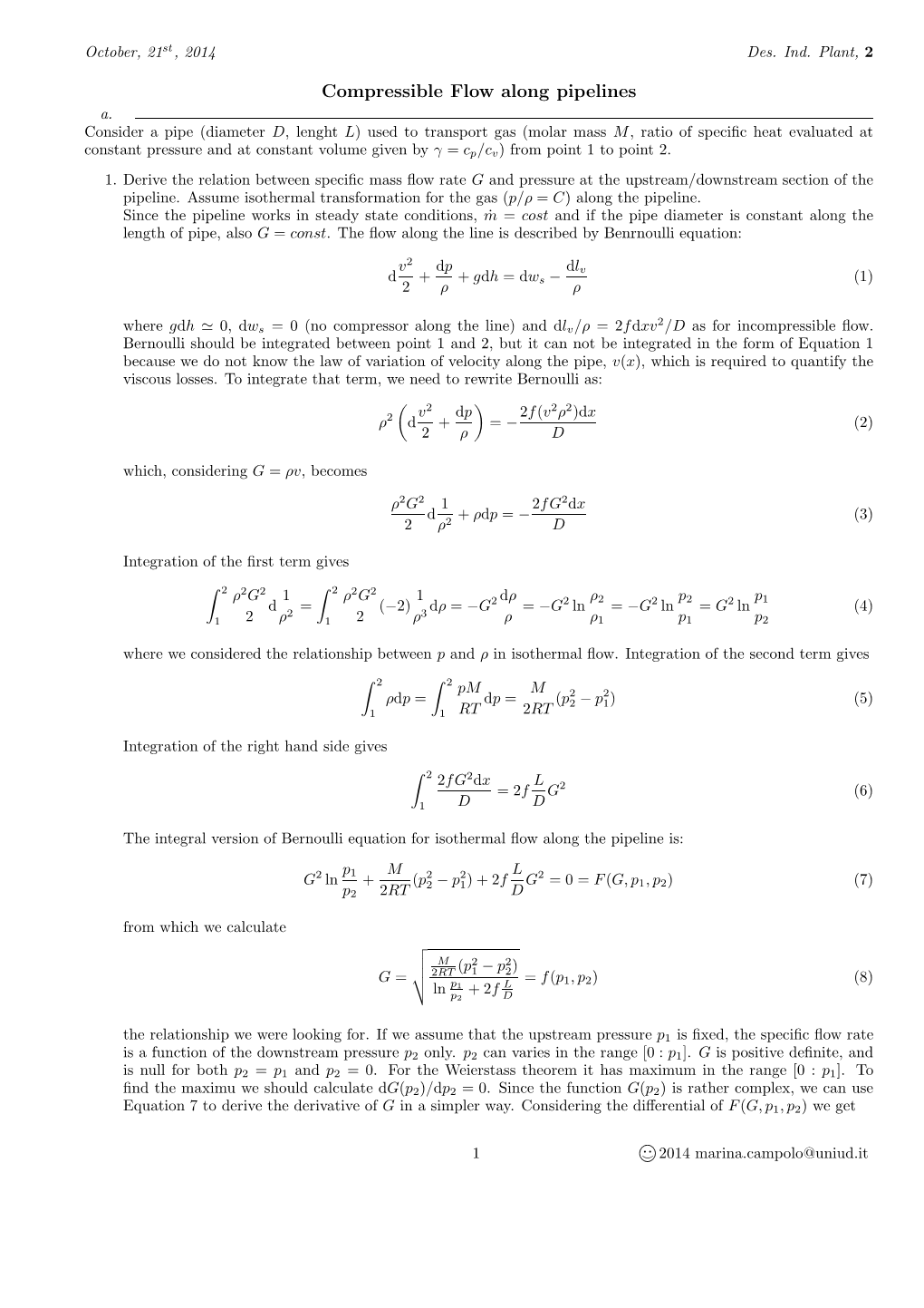 Compressible Flow Along Pipelines A