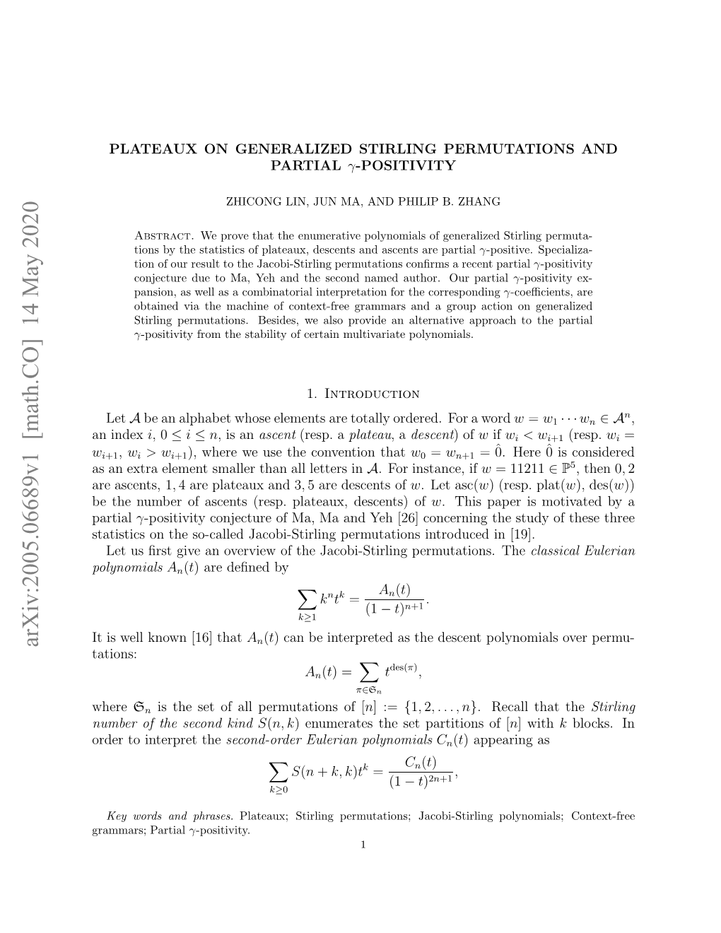 Arxiv:2005.06689V1 [Math.CO]