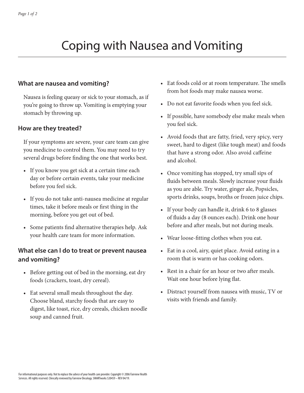 Coping with Nausea and Vomiting