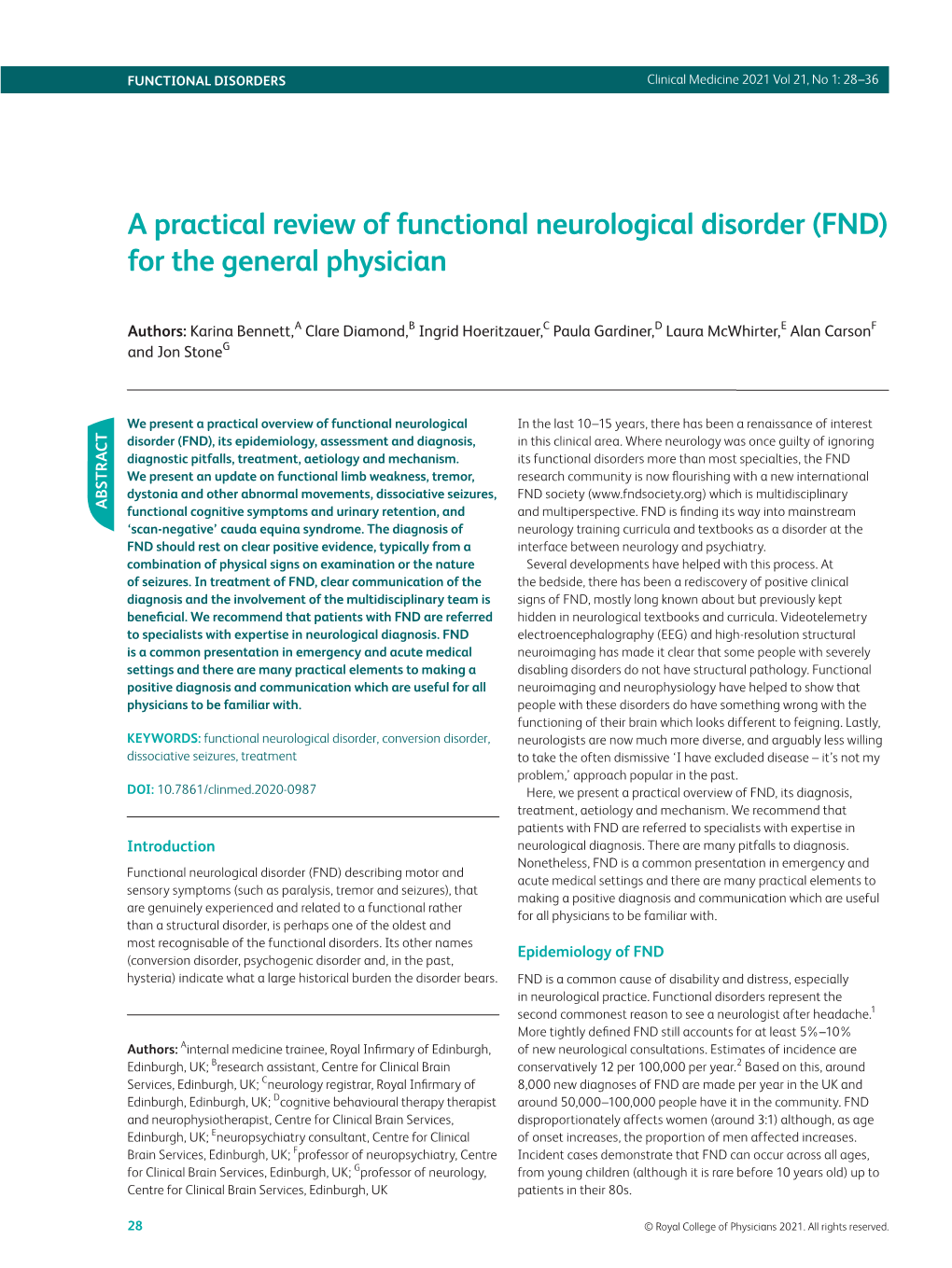 A Practical Review of Functional Neurological Disorder (FND) for the General Physician