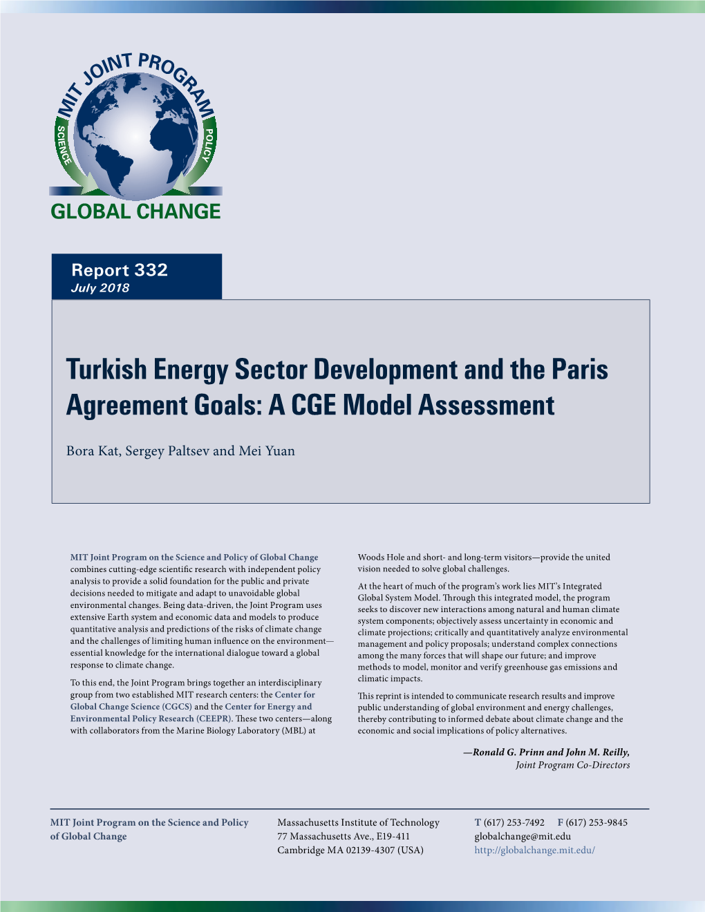 Turkish Energy Sector Development and the Paris Agreement Goals: a CGE Model Assessment