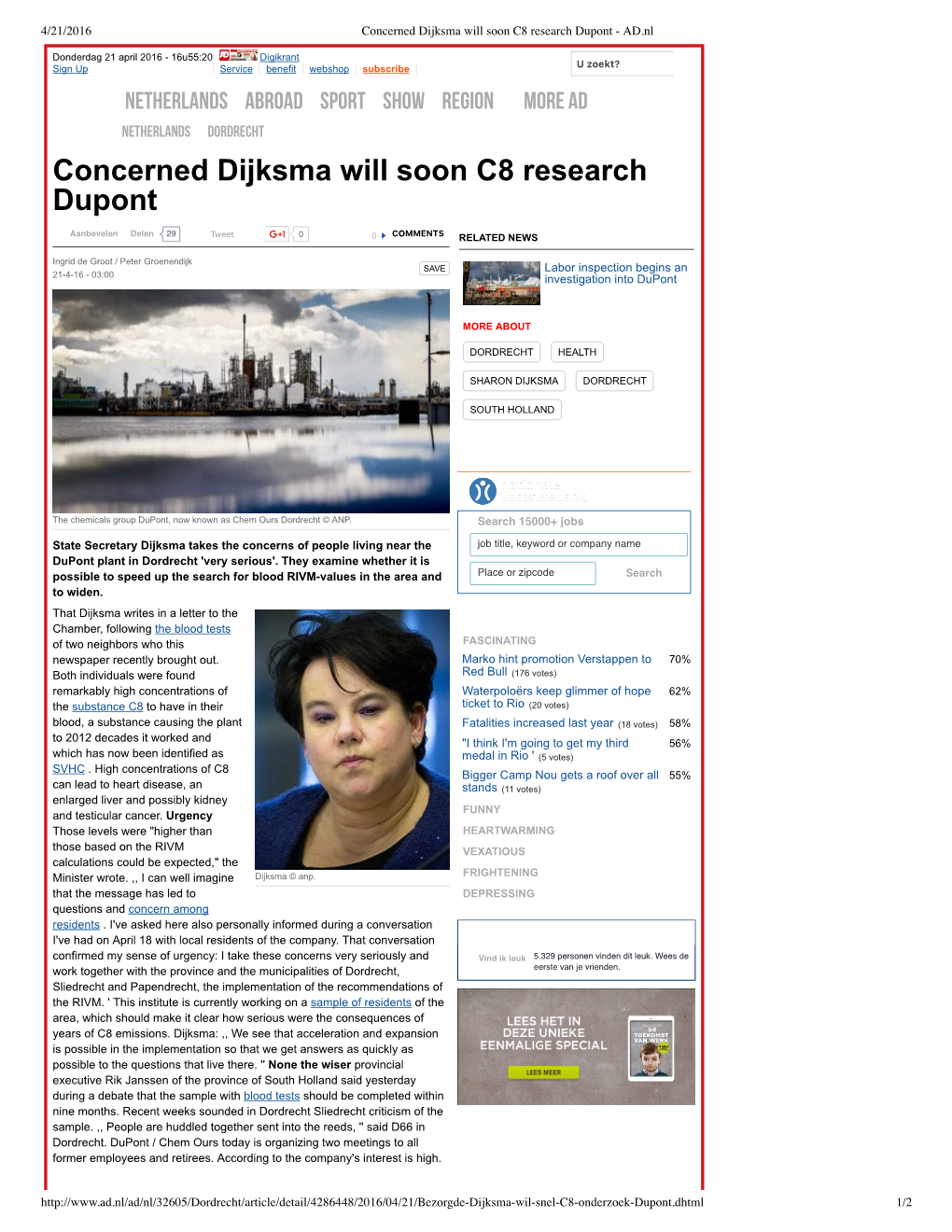 Concerned Dijksma Will Soon C8 Research Dupont - AD.Nl