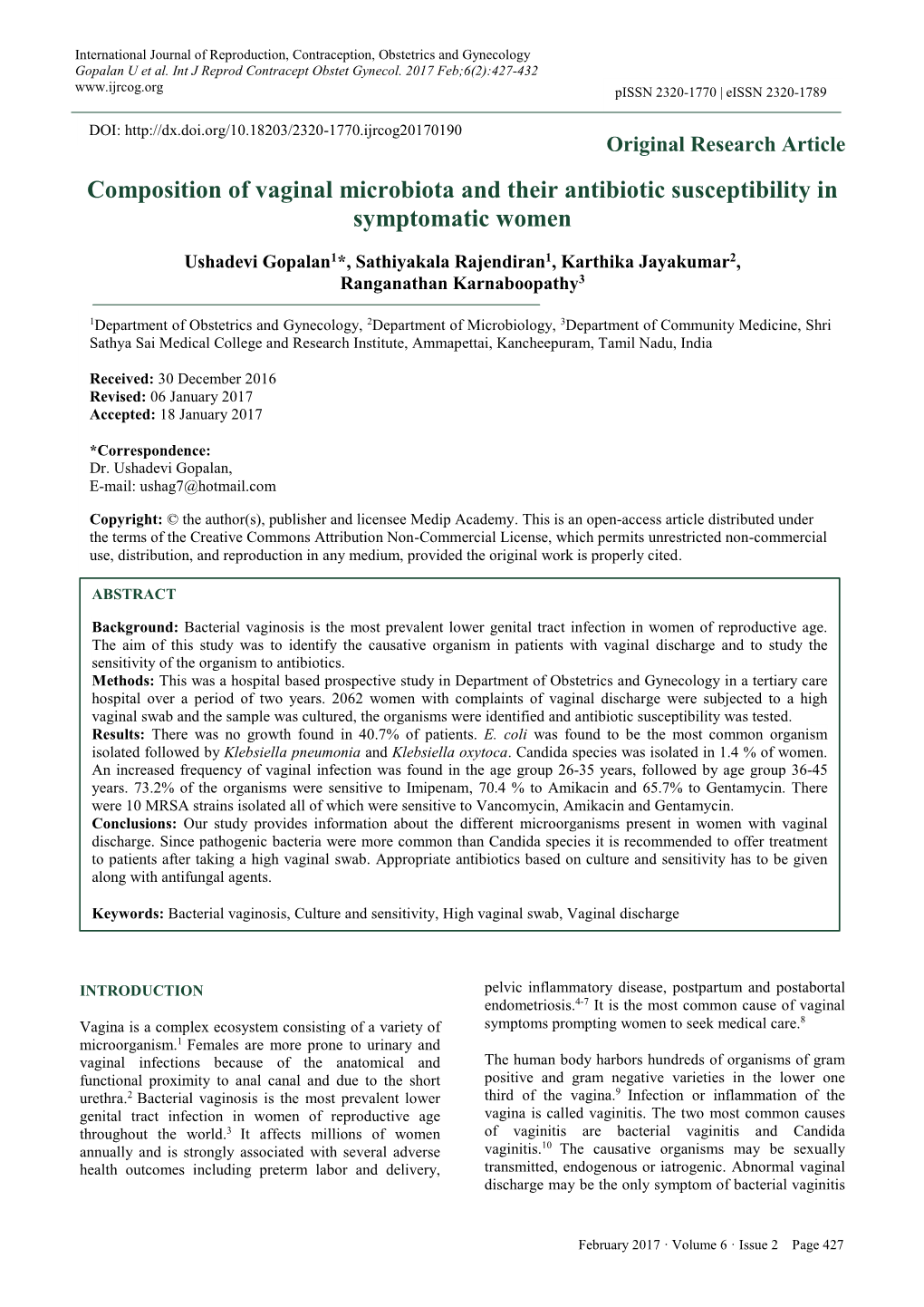 Composition of Vaginal Microbiota and Their Antibiotic Susceptibility in Symptomatic Women