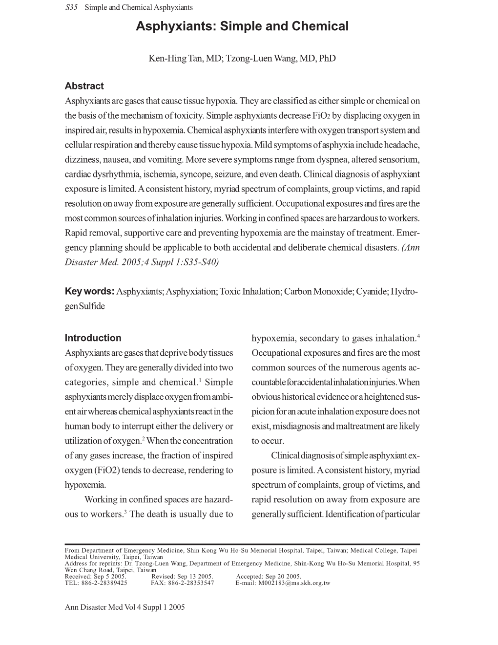 Asphyxiants: Simple and Chemical