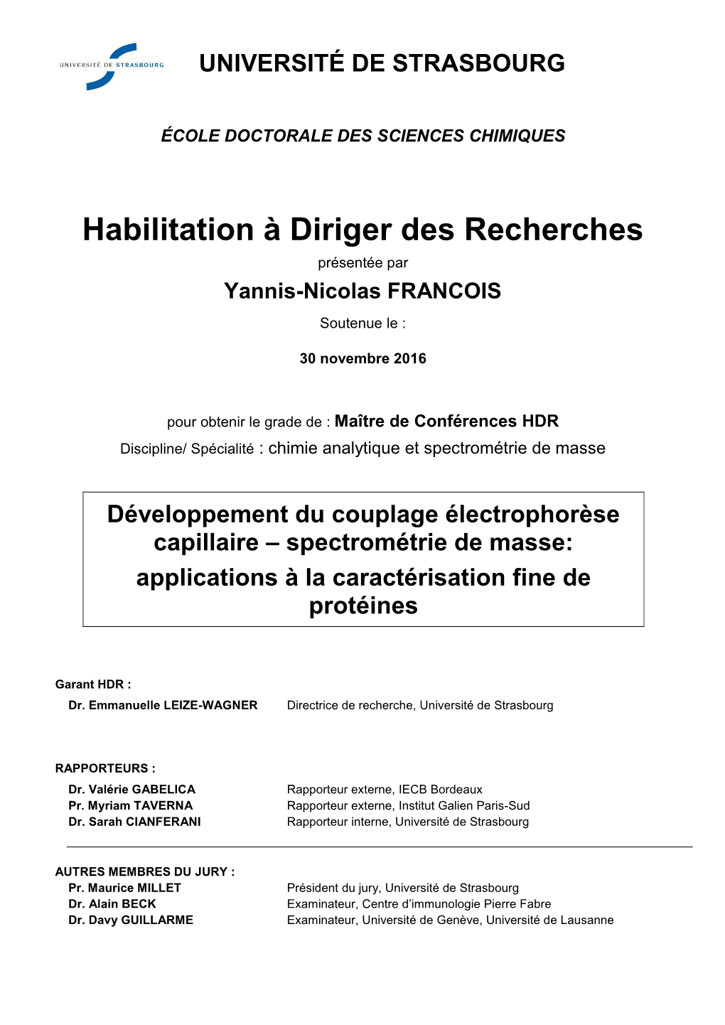 Habilitation À Diriger Des Recherches Présentée Par Yannis-Nicolas FRANCOIS