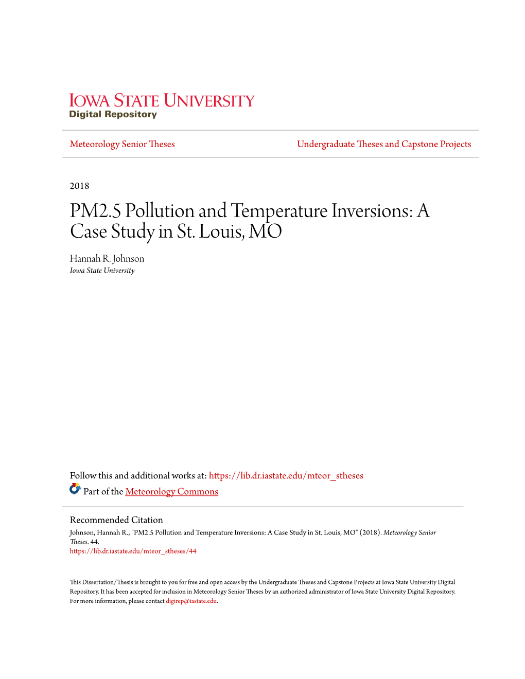 PM2.5 Pollution and Temperature Inversions: a Case Study in St