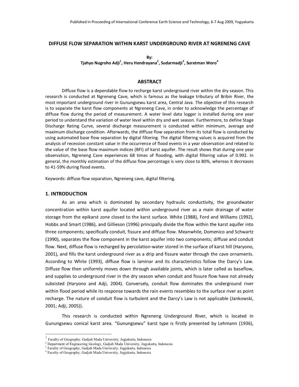 Diffuse Flow Separation Within Karst Underground River at Ngreneng Cave Abstract 1. Introduction