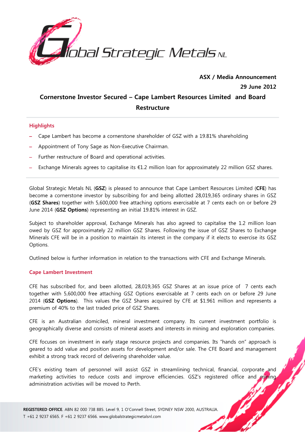 Cape Lambert Resources Limited and Board Restructure