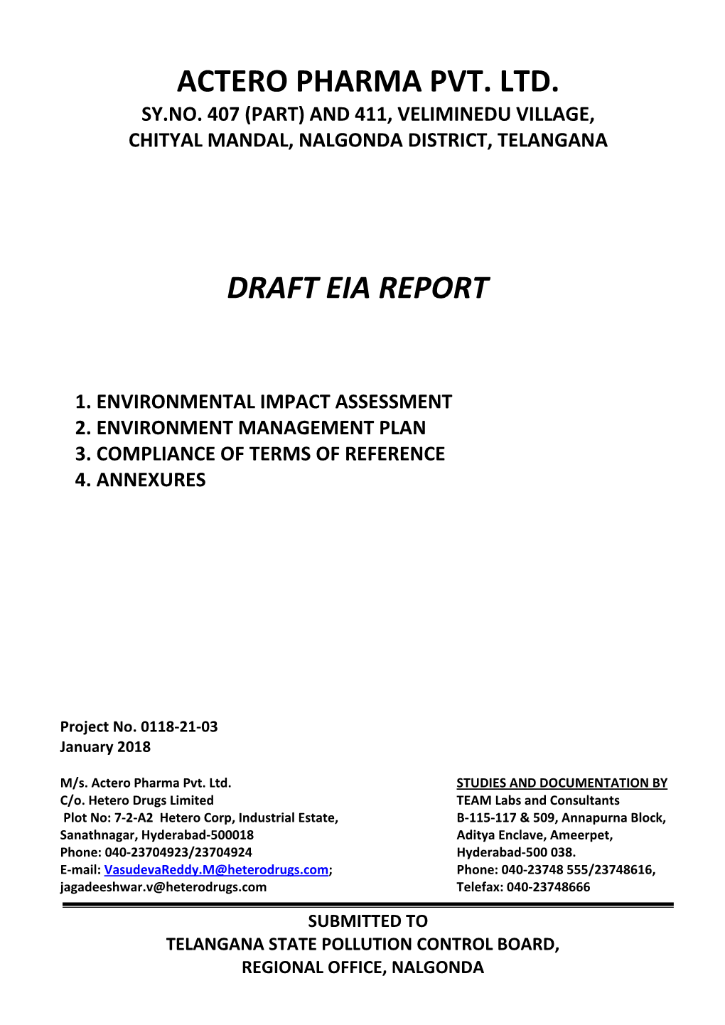 Actero Pharma Pvt. Ltd. Draft Eia Report