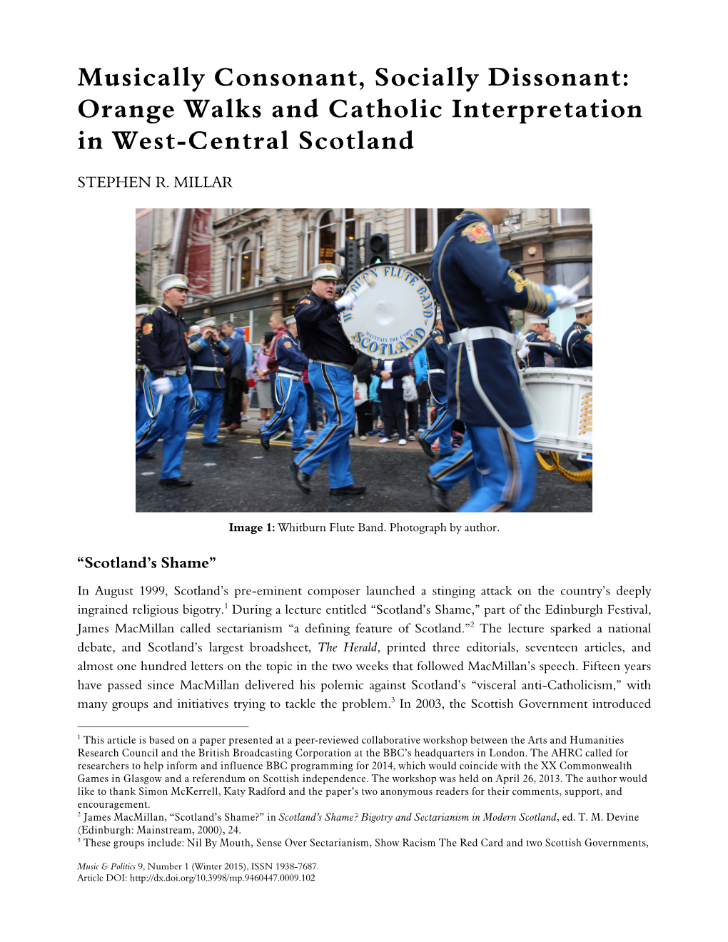 Musically Consonant, Socially Dissonant: Orange Walks and Catholic Interpretation in West-Central Scotland