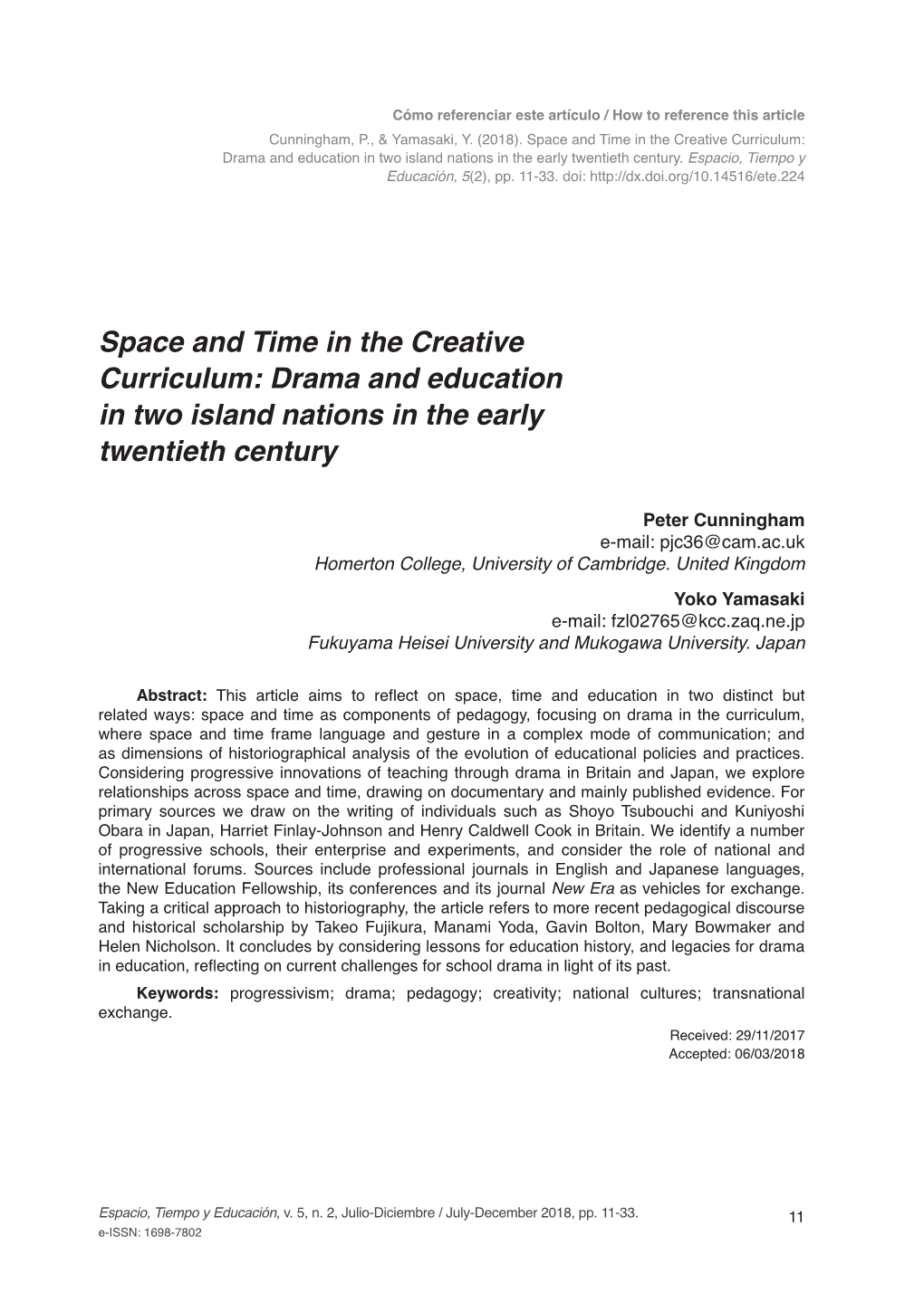 Space and Time in the Creative Curriculum: Drama and Education in Two Island Nations in the Early Twentieth Century