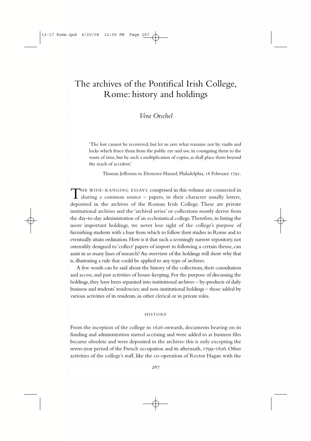 The Archives of the Pontifical Irish College Rome