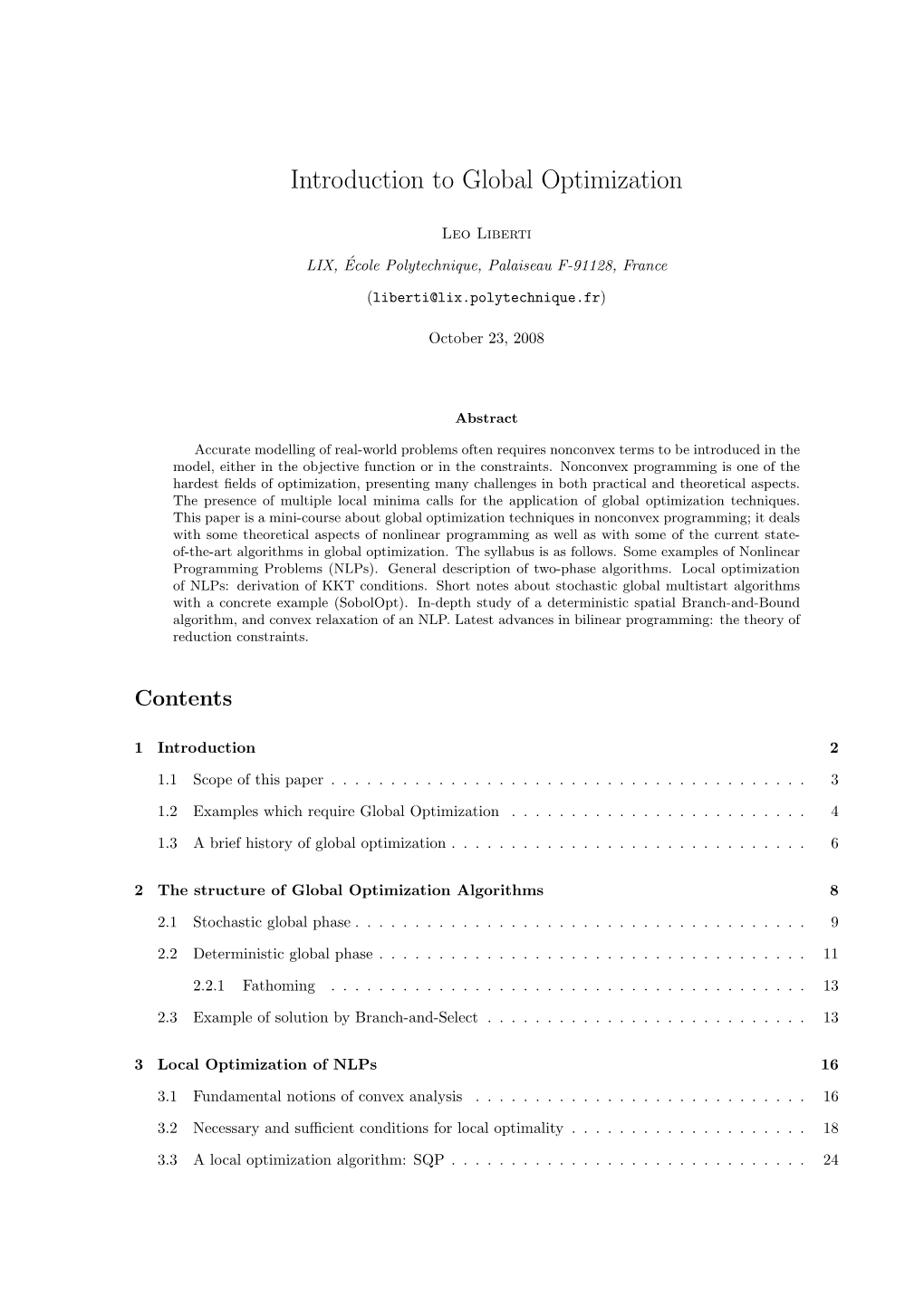 Introduction to Global Optimization