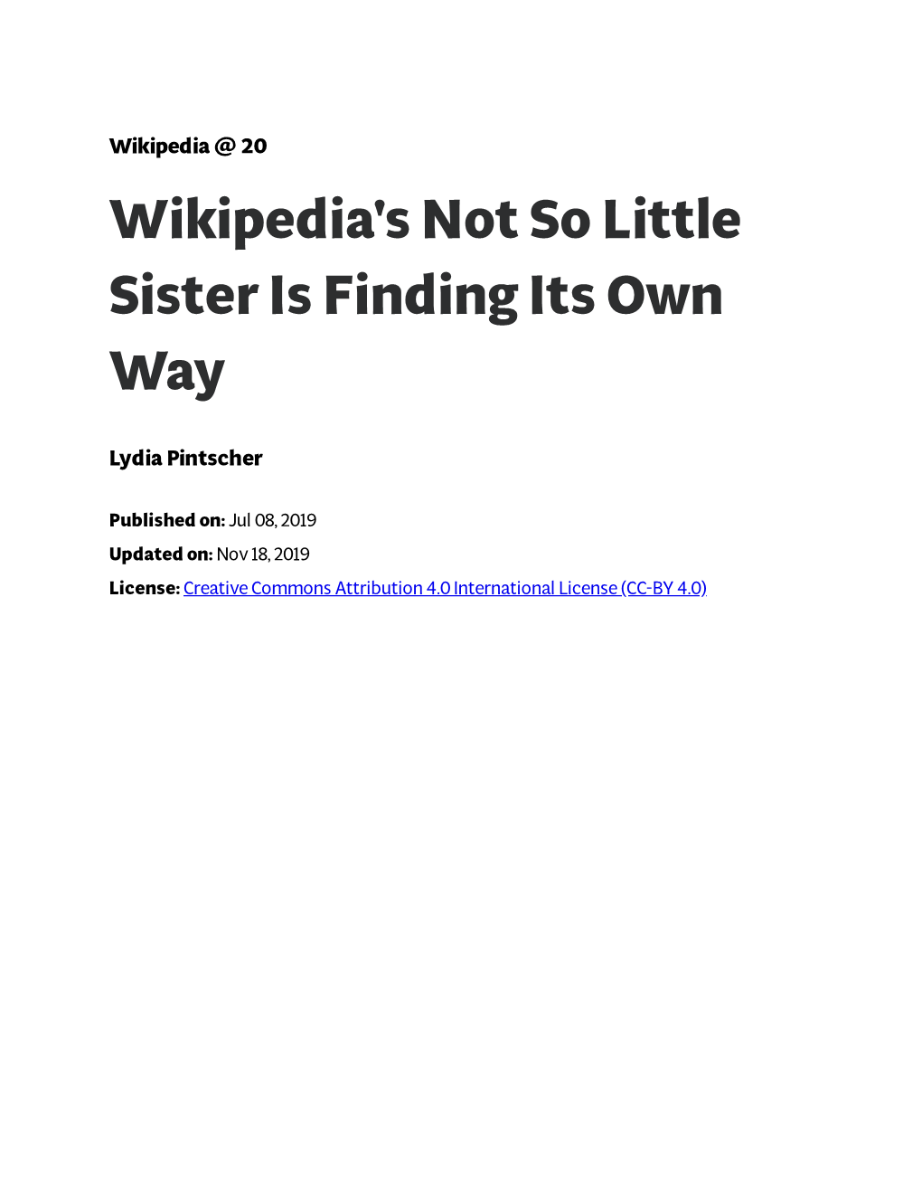 Wikipedia's Not So Little Sister Is Finding Its Own Way