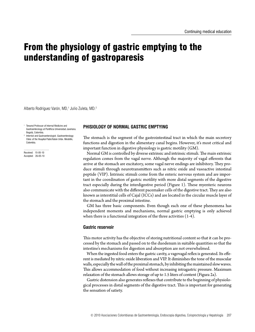 From the Physiology of Gastric Emptying to the Understanding of Gastroparesis