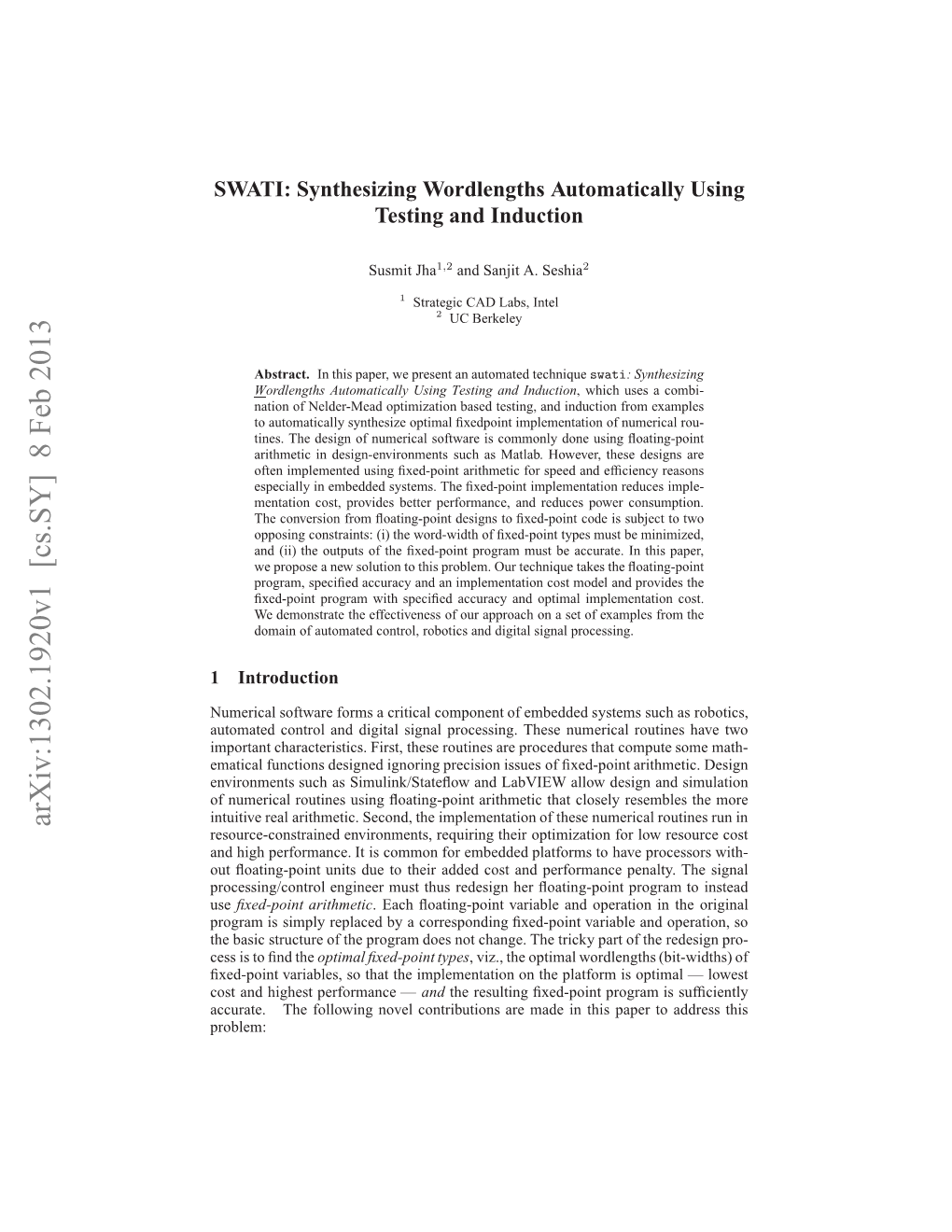 SWATI: Synthesizing Wordlengths Automatically Using Testing and Induction