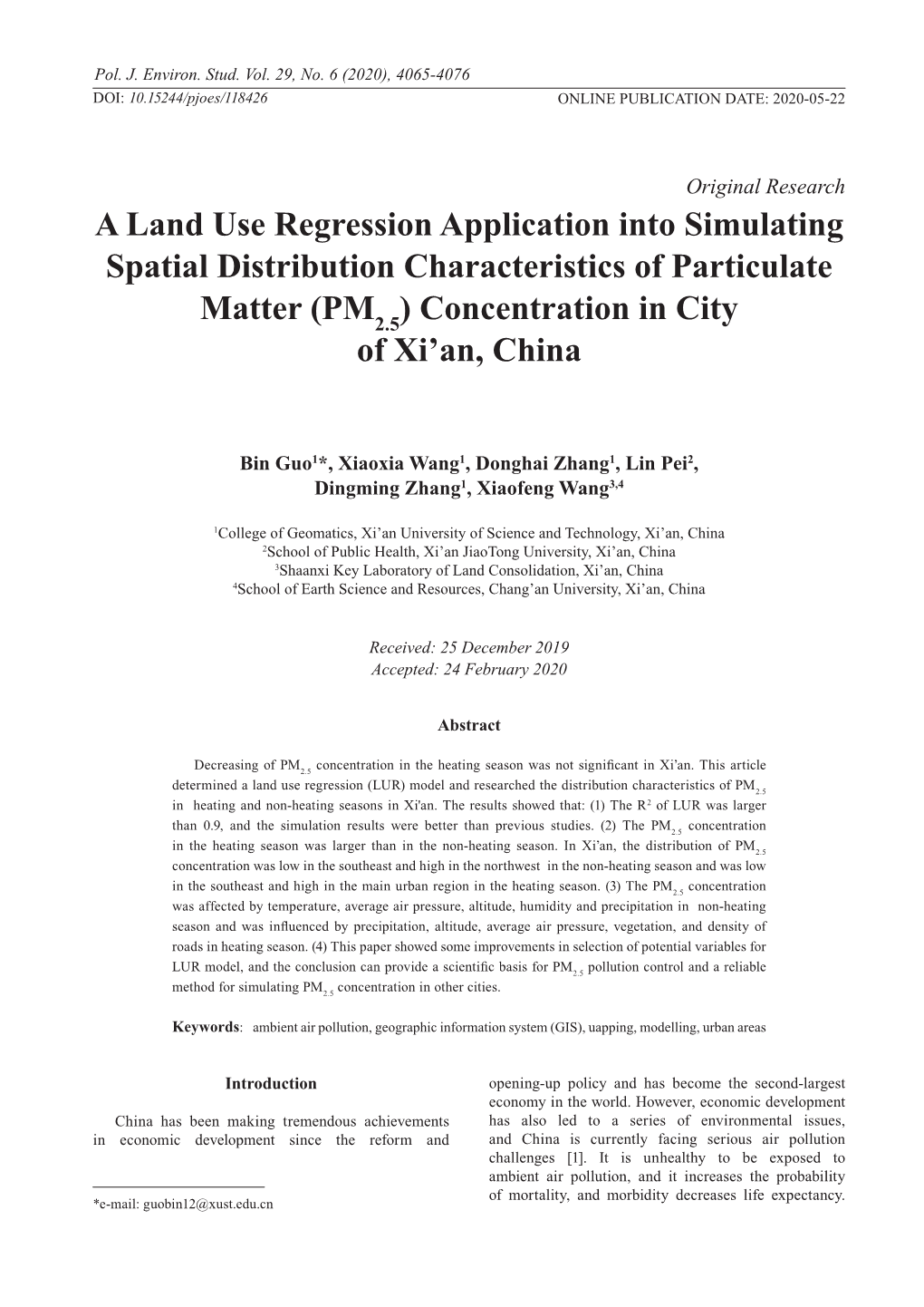 A Land Use Regression Application Into Simulating Spatial Distribution Characteristics of Particulate