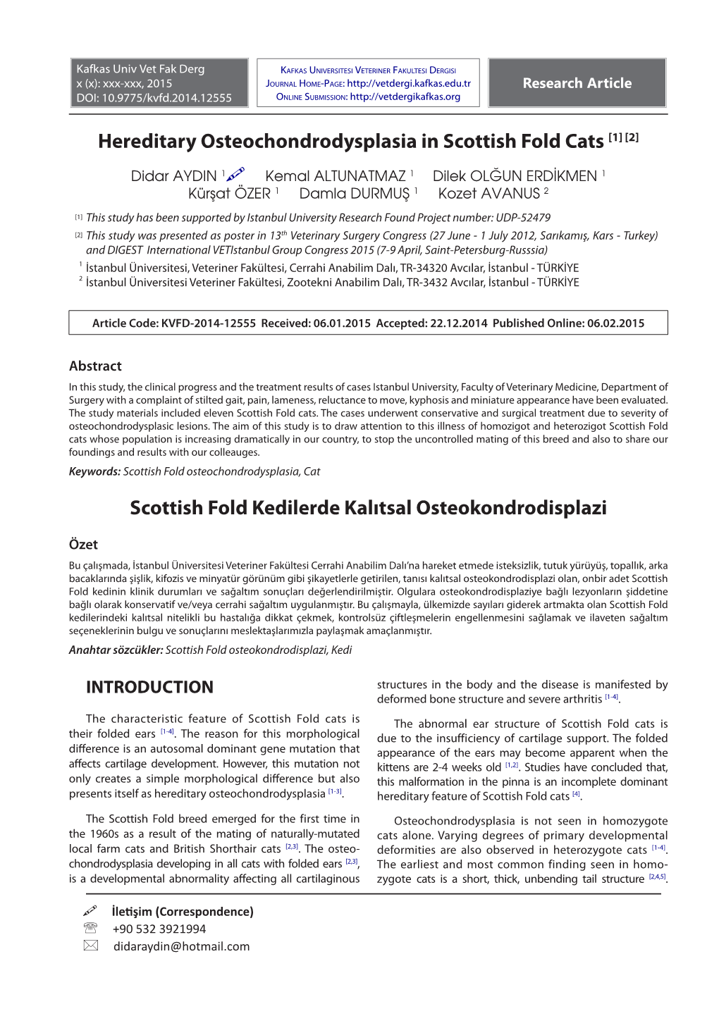Hereditary Osteochondrodysplasia in Scottish Fold Cats [1] [2]