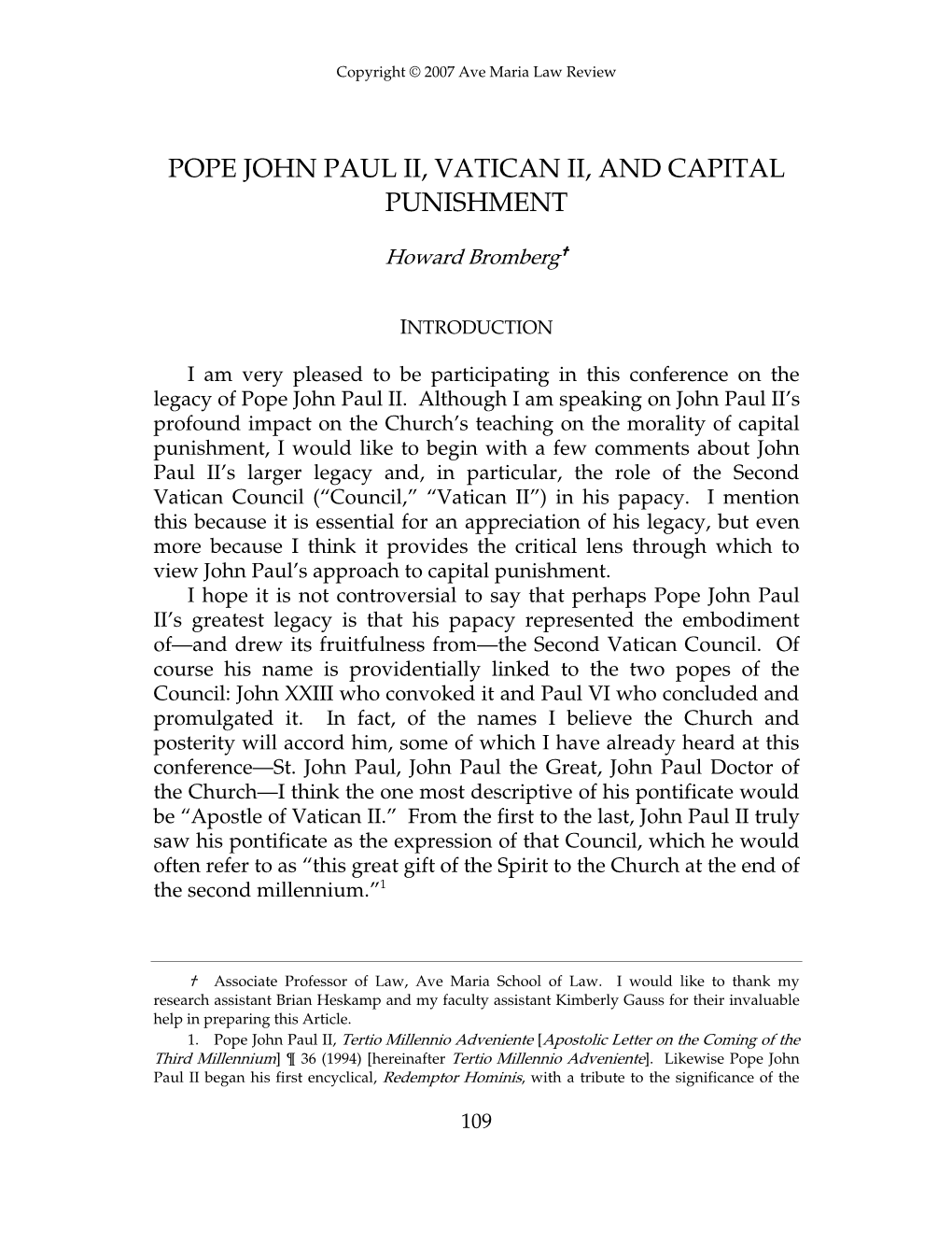 Pope John Paul Ii, Vatican Ii, and Capital Punishment