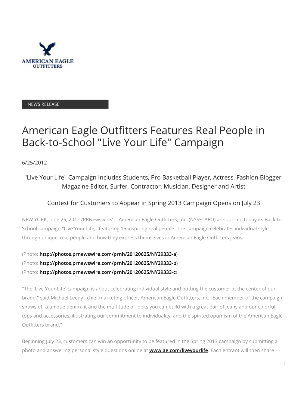 American Eagle Outfitters Features Real People in Back-To-School "Live Your Life" Campaign