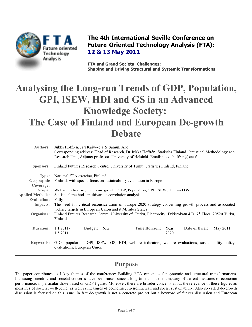 The Case of Finland and European De-Growth Debate