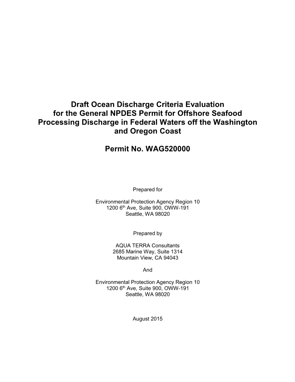 Draft Ocean Discharge Criteria Evaluation