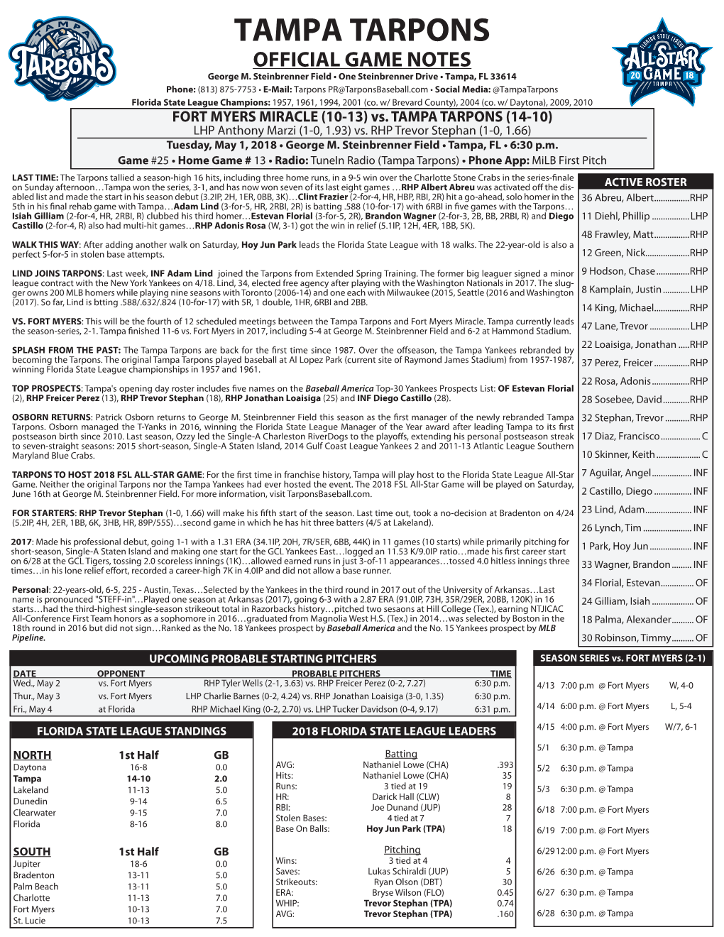 TAMPA TARPONS OFFICIAL GAME NOTES George M