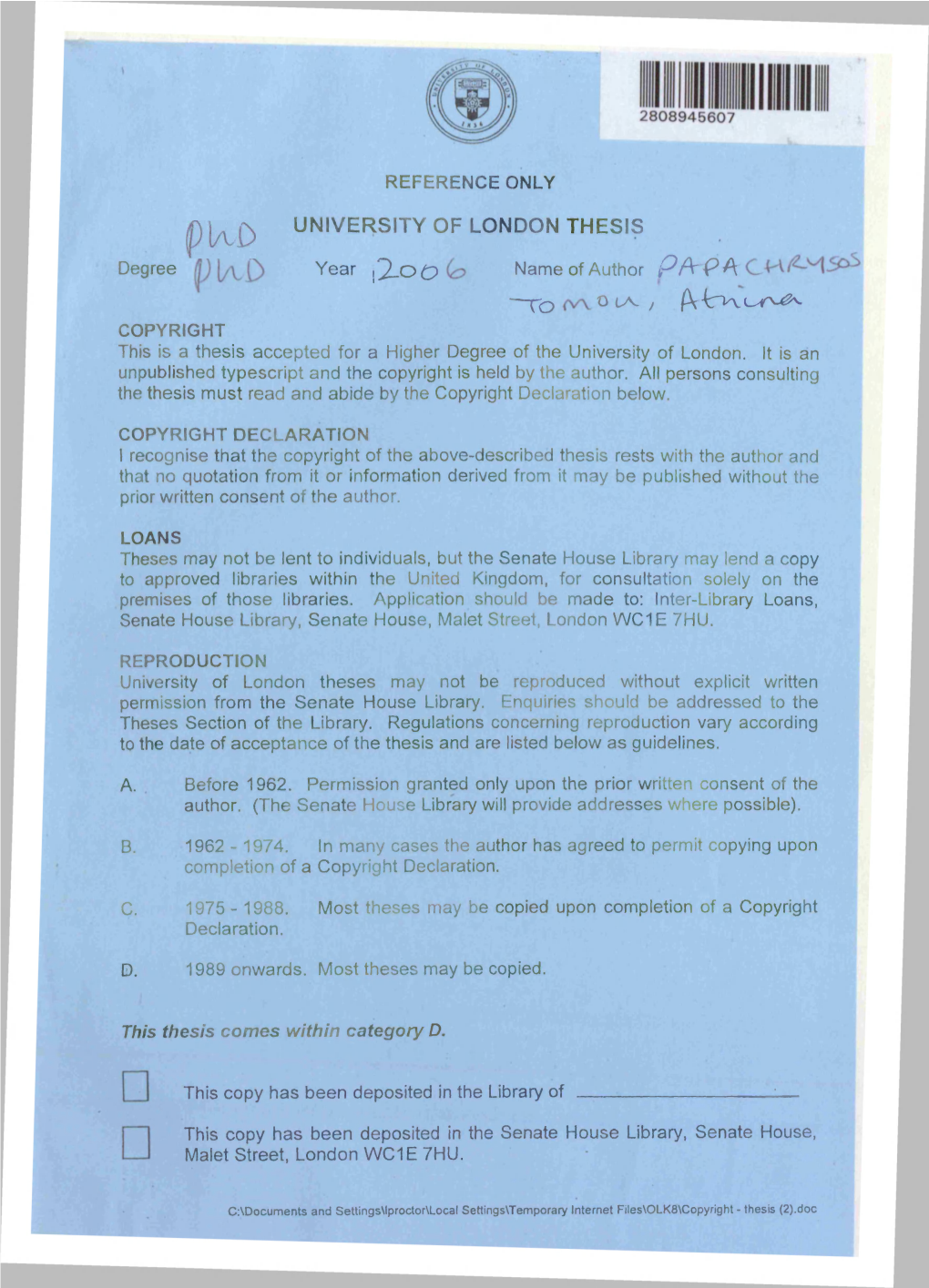 University of London Thesis