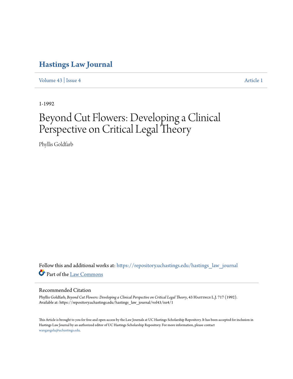 Developing a Clinical Perspective on Critical Legal Theory Phyllis Goldfarb