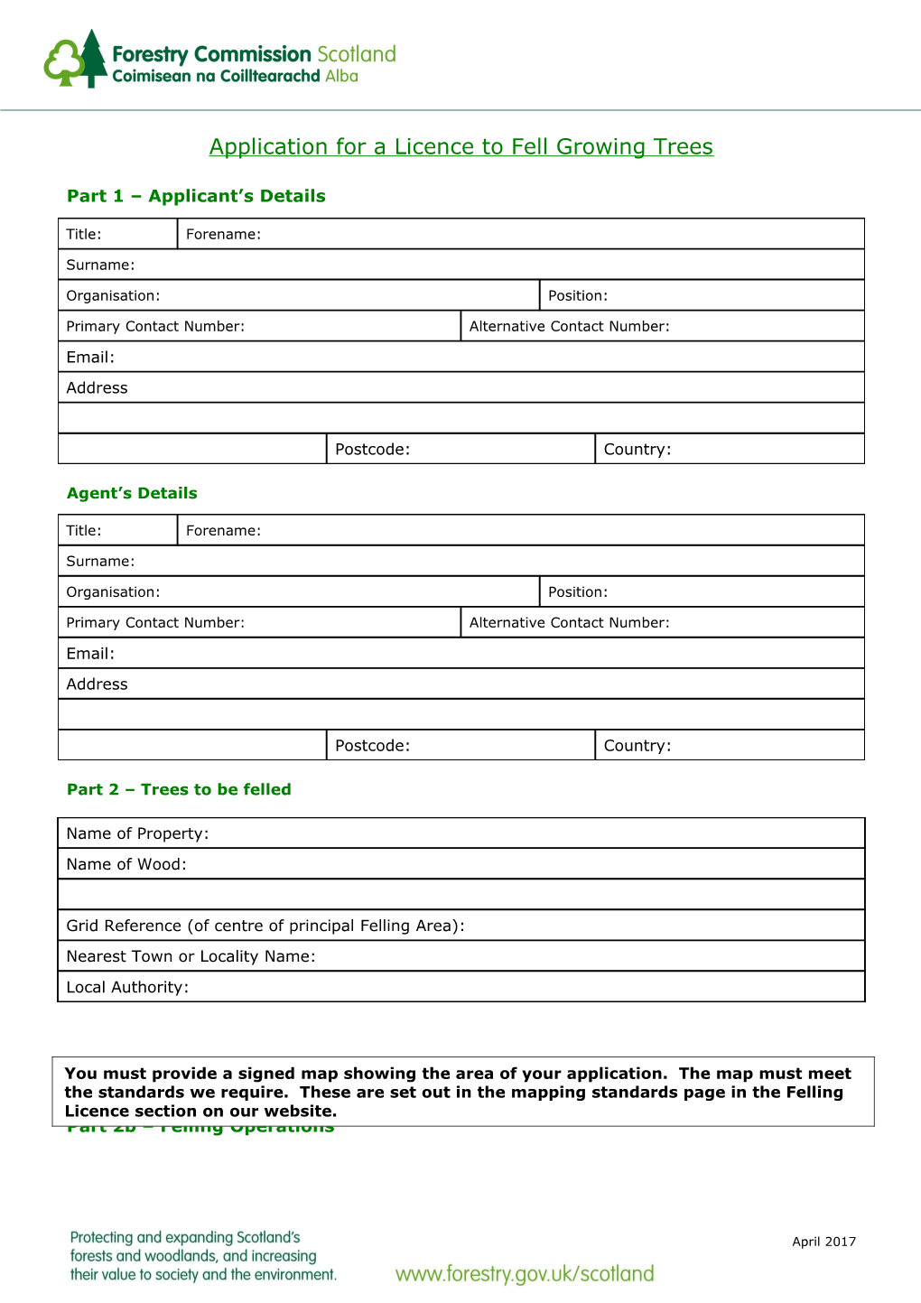 Application for a Licence to Fell Growing Trees