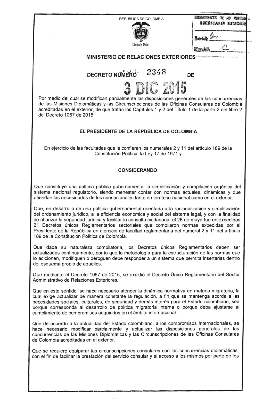 Decreto 2348 Del 3 De Diciembre De 2015