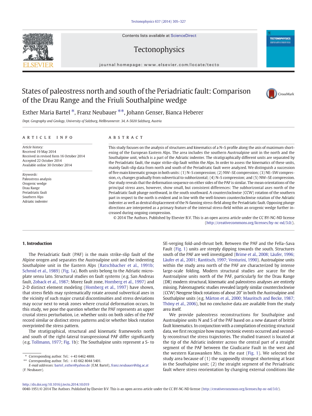 States of Paleostress North and South of the Periadriatic Fault: Comparison of the Drau Range and the Friuli Southalpine Wedge