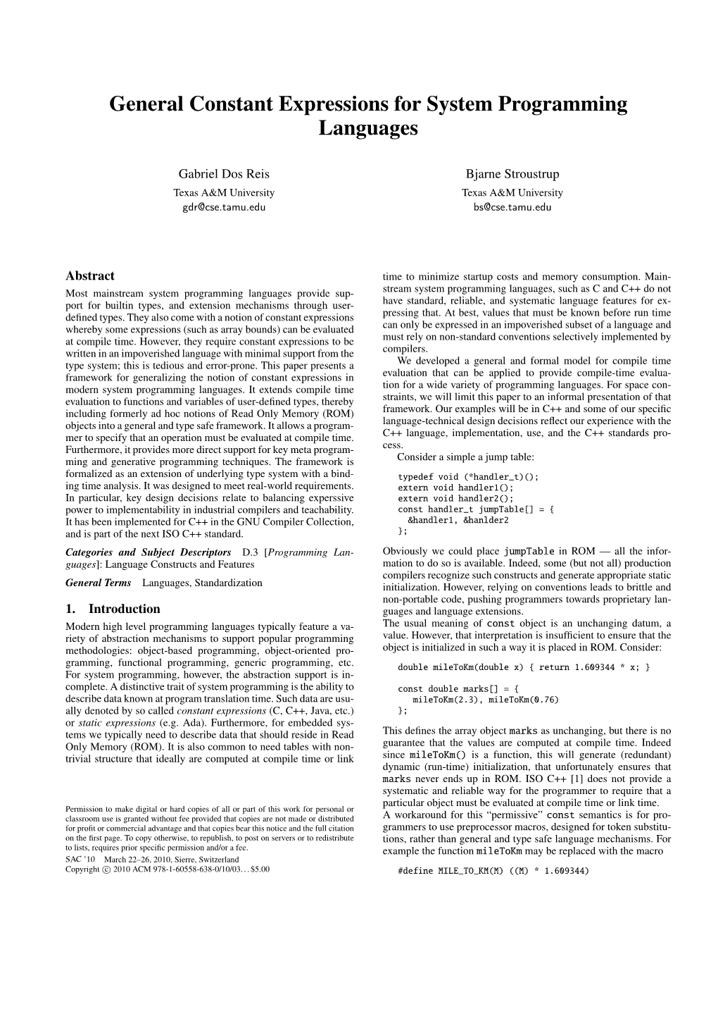 General Constant Expressions for System Programming Languages