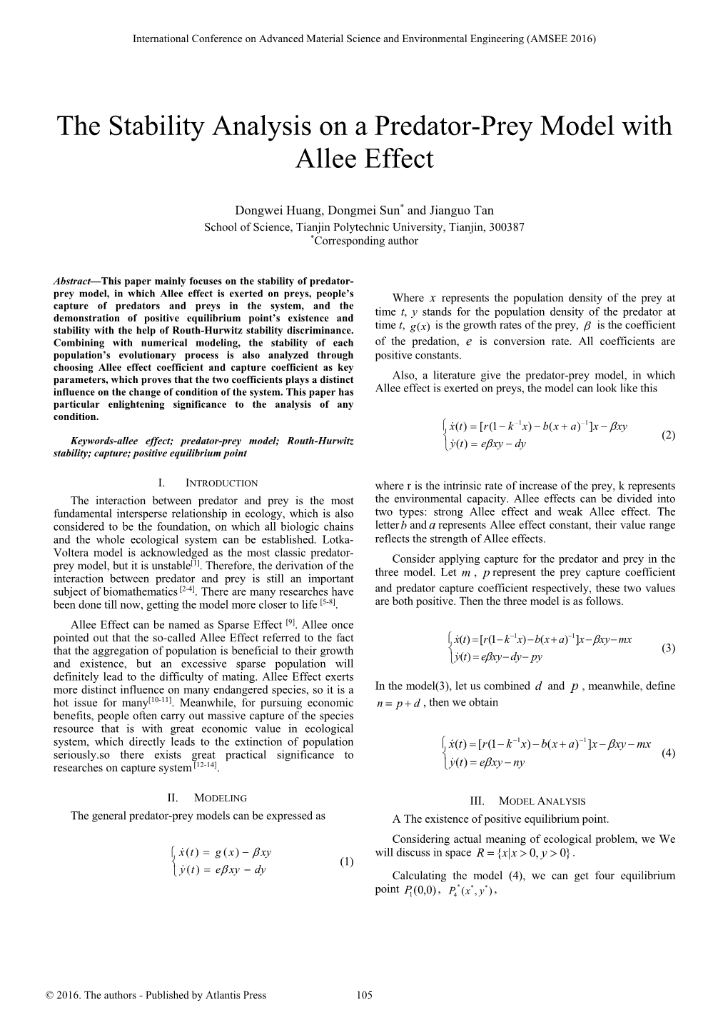 The Stability Analysis on a Predator-Prey Model with Allee Effect