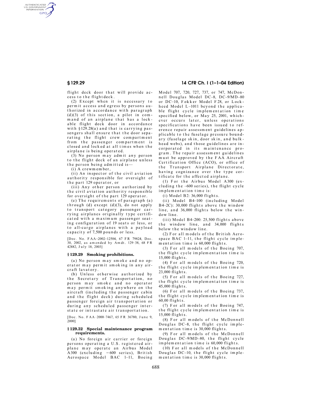 14 CFR Ch. I (1–1–04 Edition) § 129.29