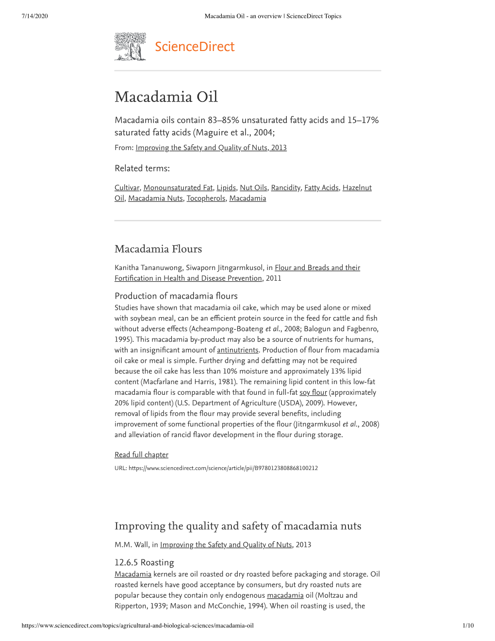 Macadamia Oil - an Overview | Sciencedirect Topics