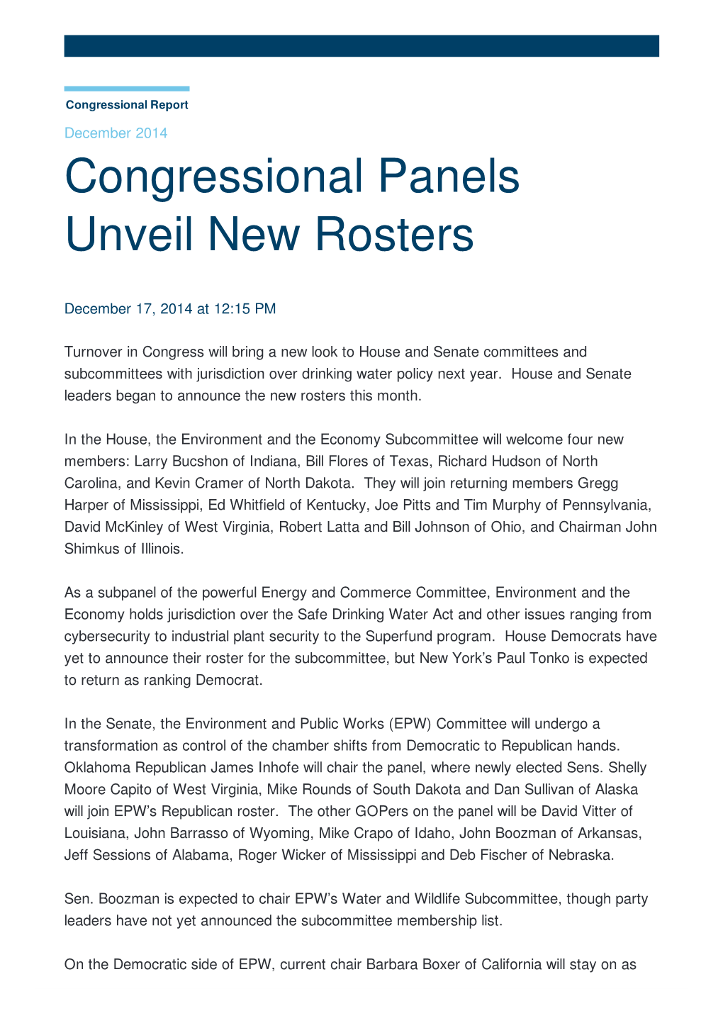 Congressional Panels Unveil New Rosters