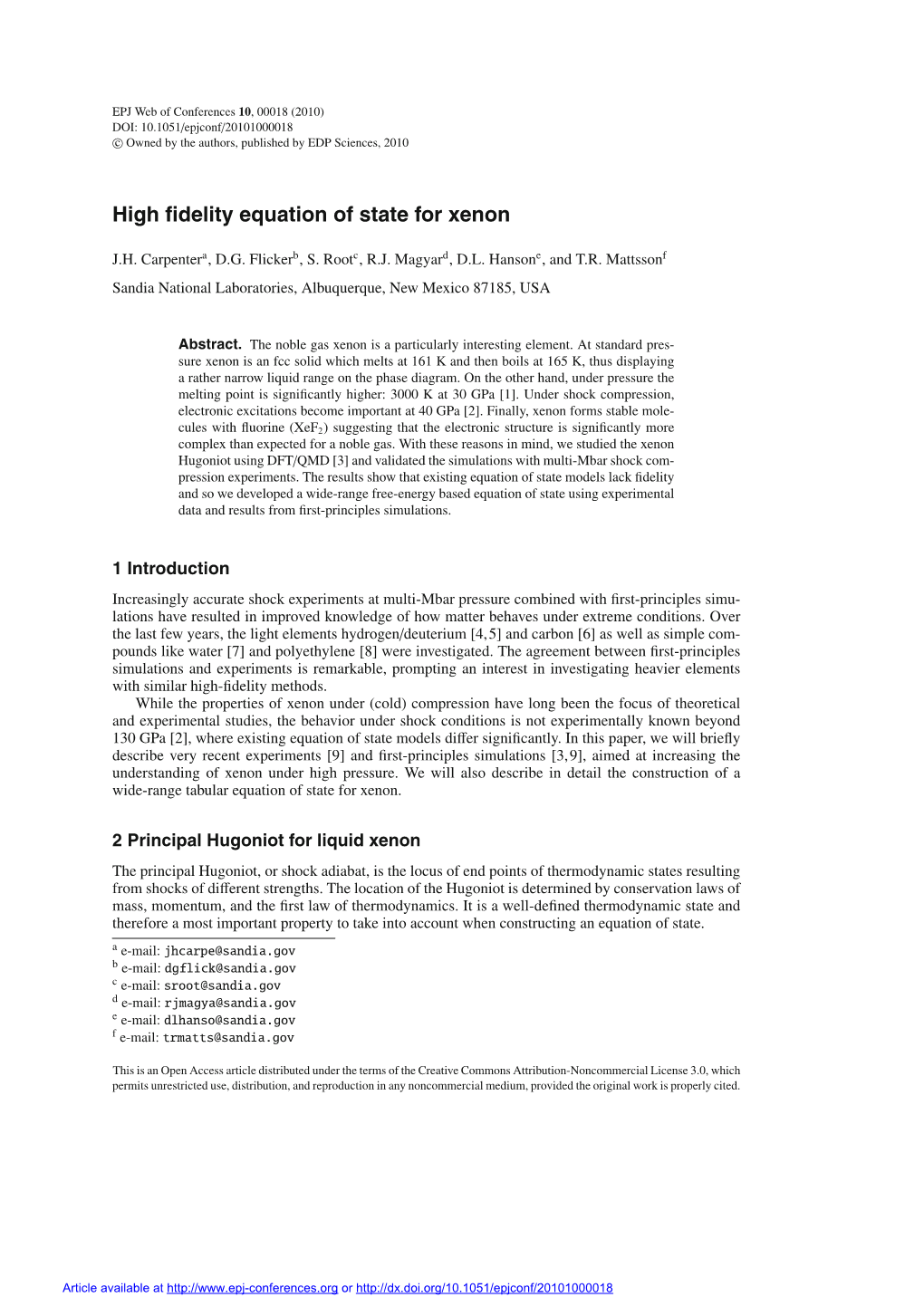 High Fidelity Equation of State for Xenon