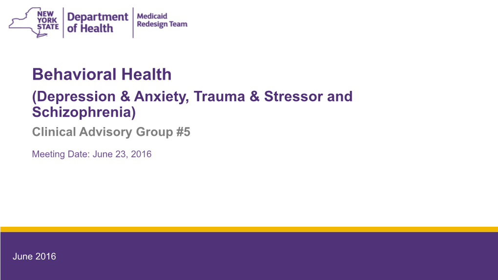 Behavioral Health (Depression & Anxiety, Trauma & Stressor And