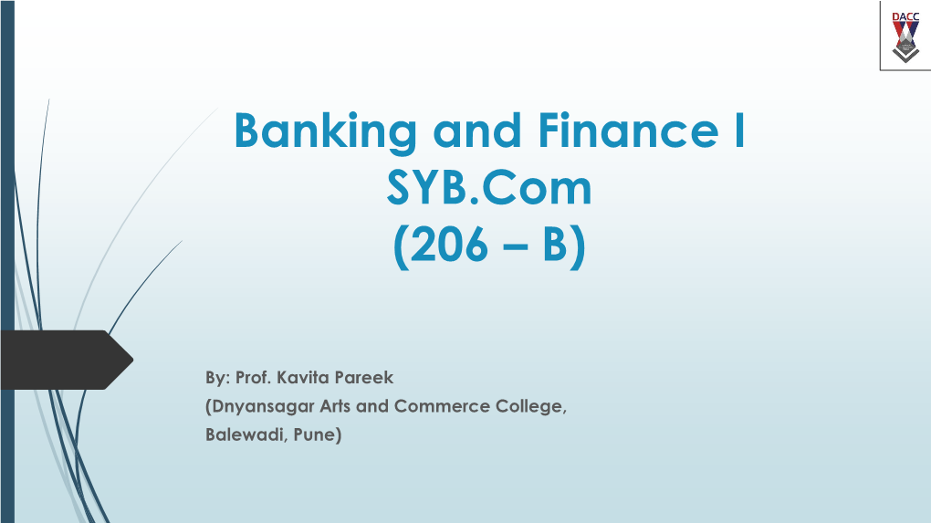 Banking and Finance I SYB.Com (206 – B)