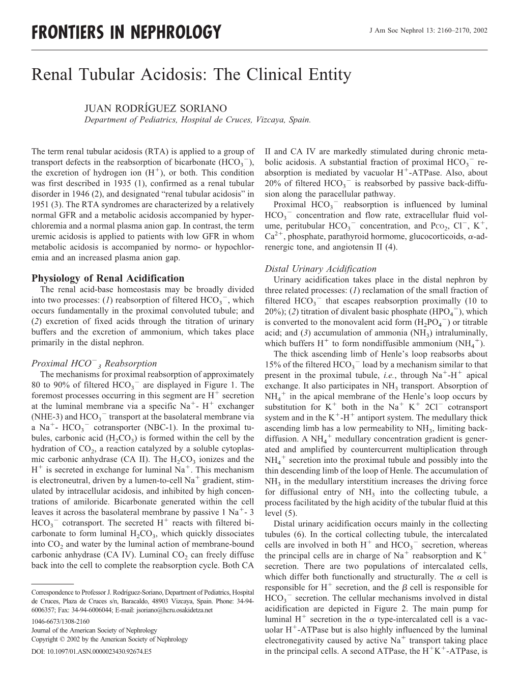 FRONTIERS in NEPHROLOGY Renal Tubular Acidosis: the Clinical Entity