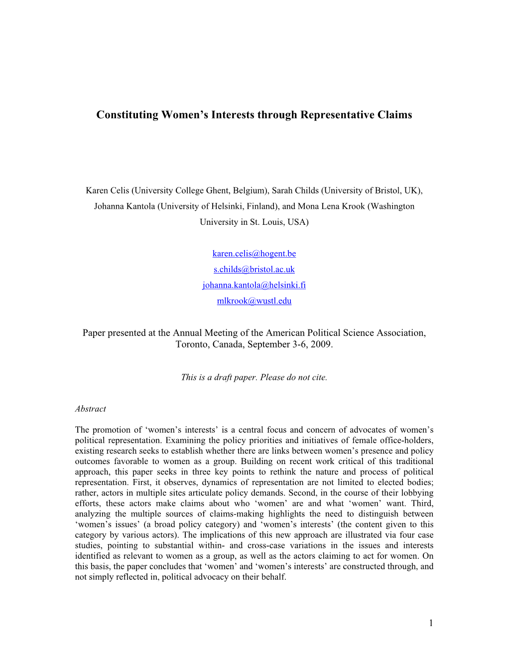 Constituting Women's Interests Through Representative Claims