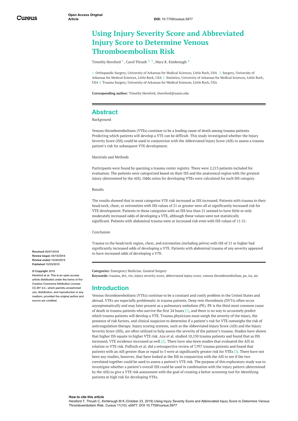 Using Injury Severity Score and Abbreviated Injury Score to Determine Venous Thromboembolism Risk