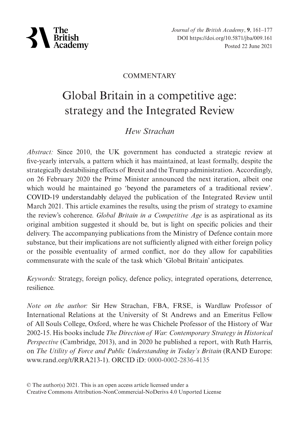 Global Britain in a Competitive Age: Strategy and the Integrated Review