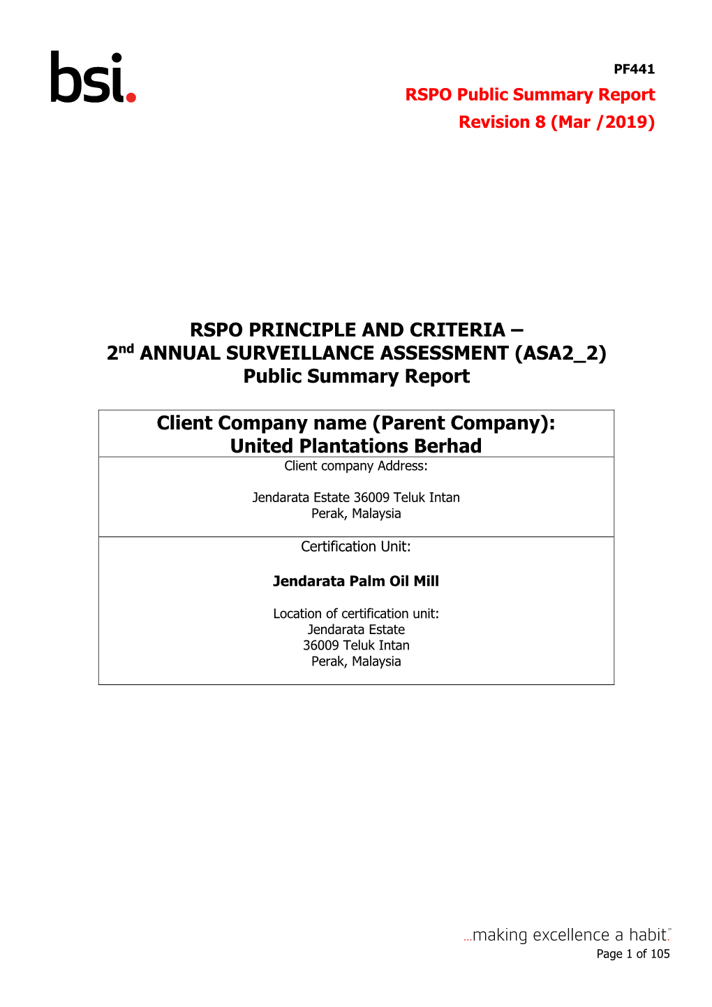 RSPO Public Summary Report Revision 8 (Mar /2019)