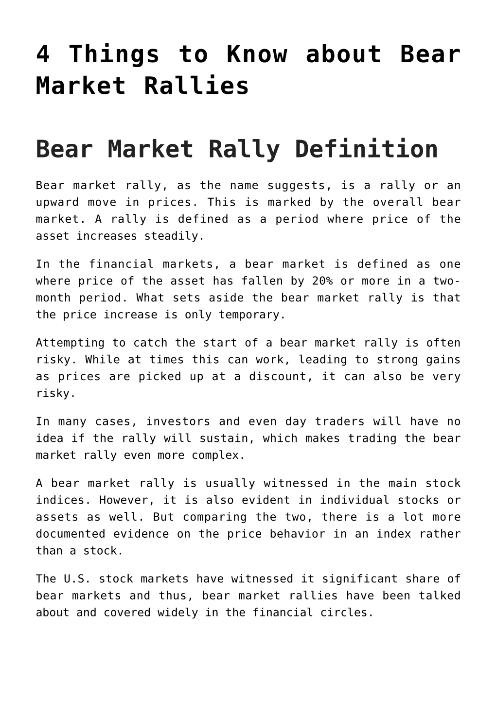 How to Trade a Bear Market Rally?