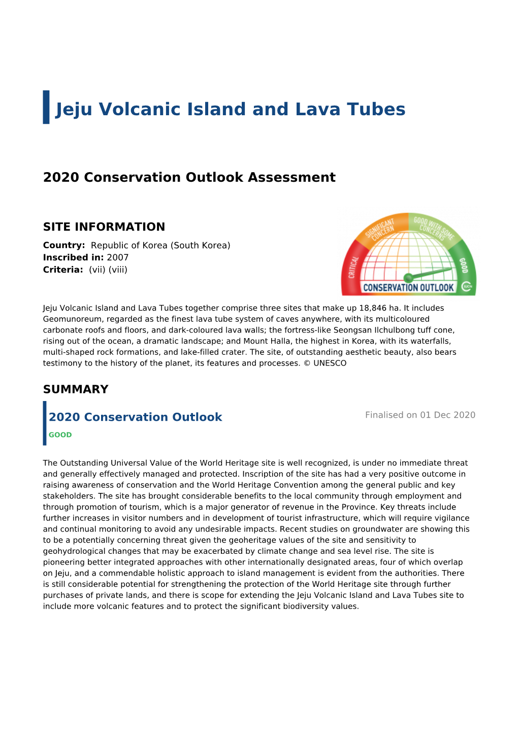 2020 Conservation Outlook Assessment