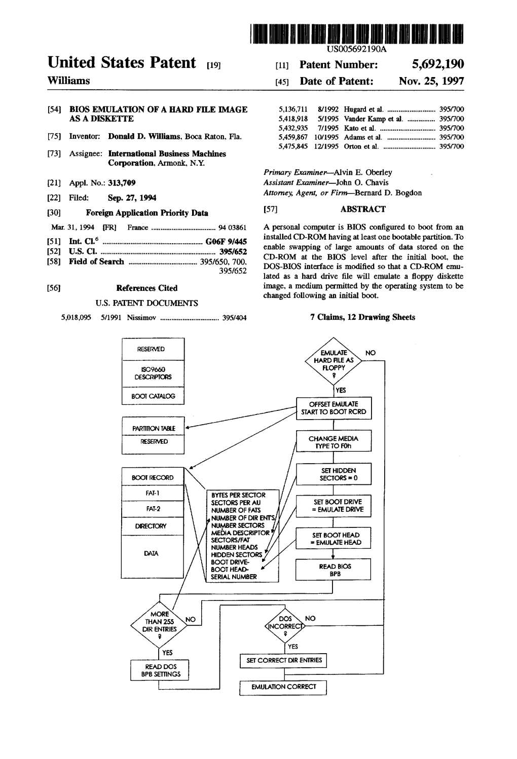 United States Patent 19 11 Patent Number: 5,692,190 Williams (45) Date of Patent: Nov