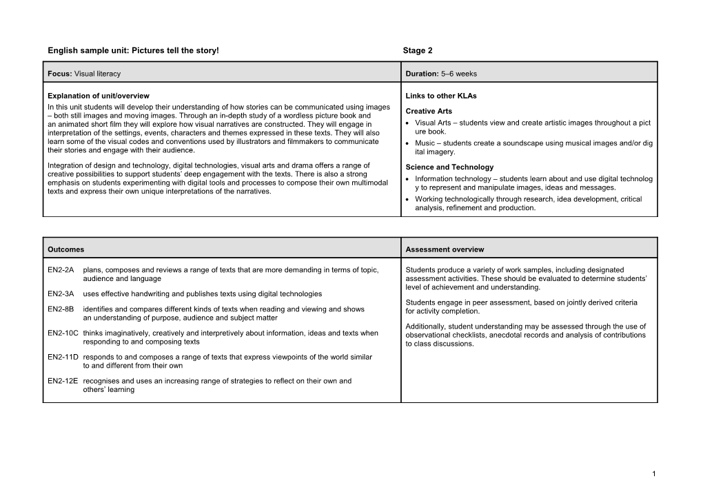 English Sample Unit: Pictures Tell the Story! Stage 2